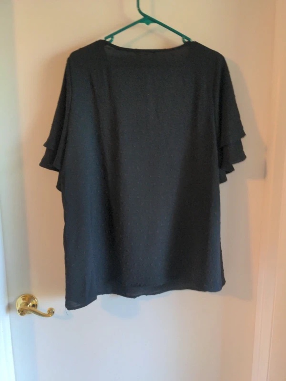 Black V-Neck Flutter Sleeve Women's Top - Picture 2 of 4